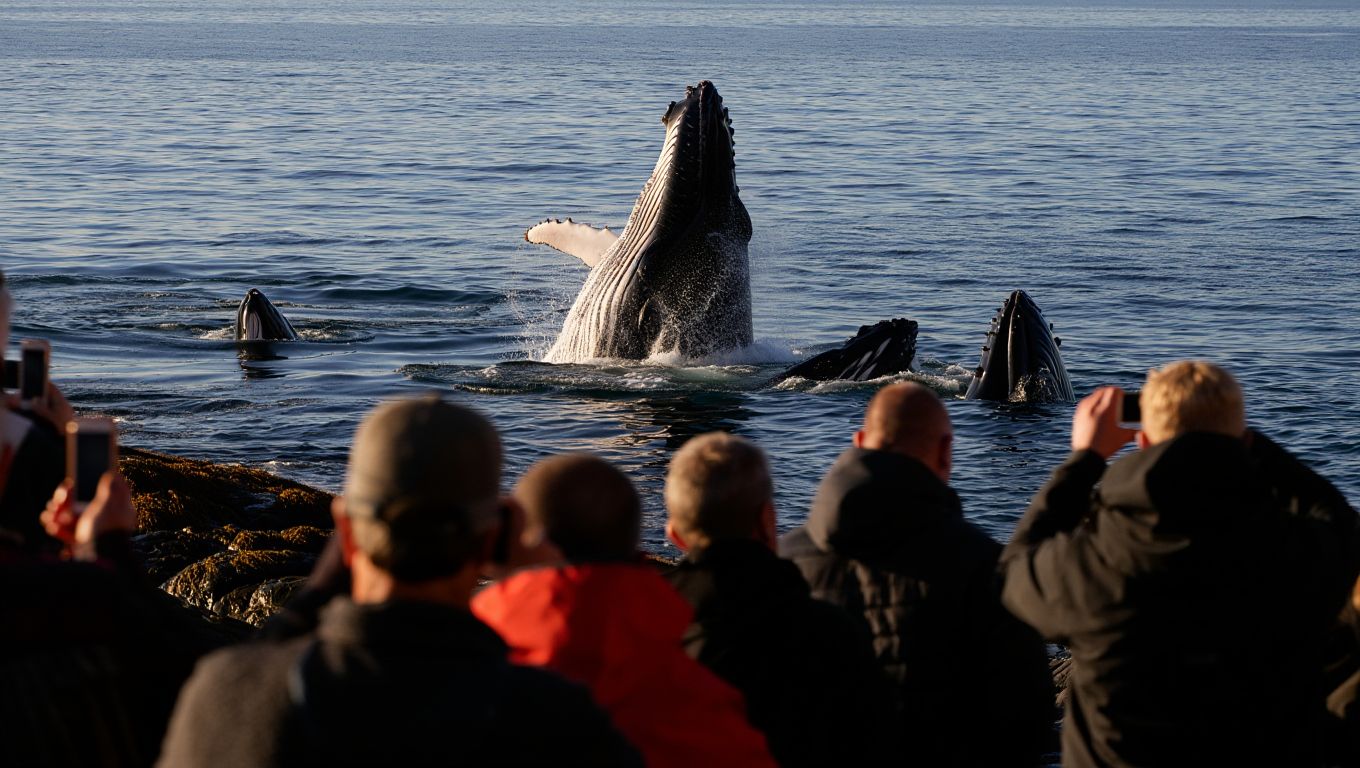 Aparecieron ballenas frente a esta playa patagónica y los vecinos salieron a filmarlas