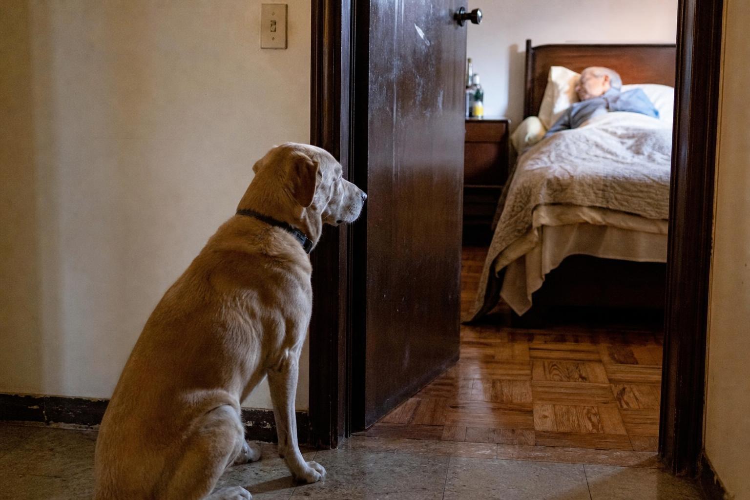Su perro se niega a alejarse de la puerta del cuarto del abuelo — esa noche entienden por qué
